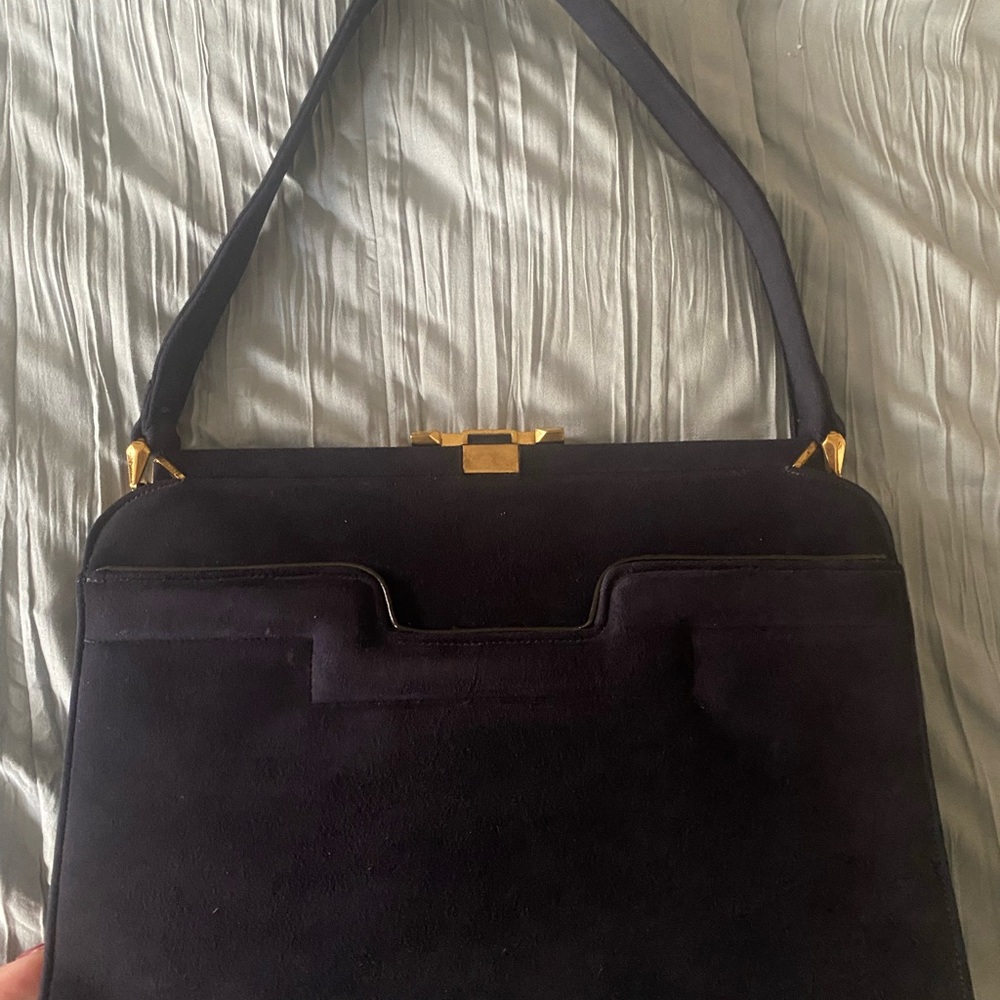 Vintage Buchner Suede Elegant Dark Blue Shoulder Bag